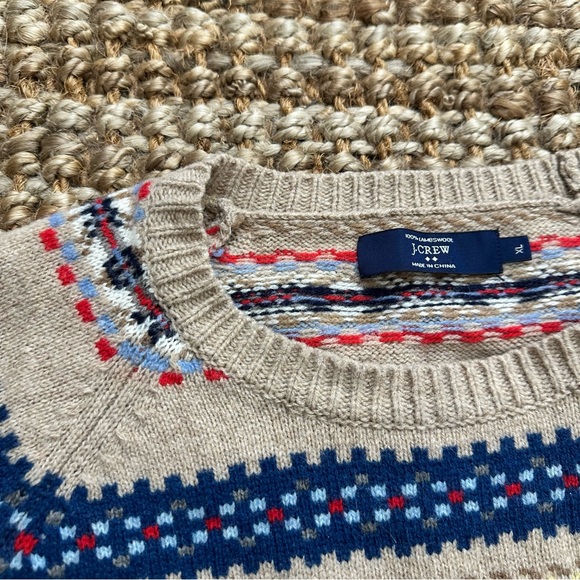 J. Crew Beige Fair Isle Crewneck Sweater Navy & Red Accents (XL) - Picture 2 of 7